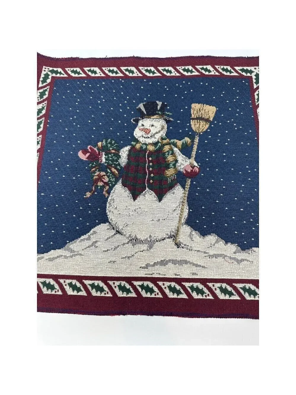 Vintage Snowman Tapestry Pillow Panel 18in Holiday Christmas Decor Winter Blue